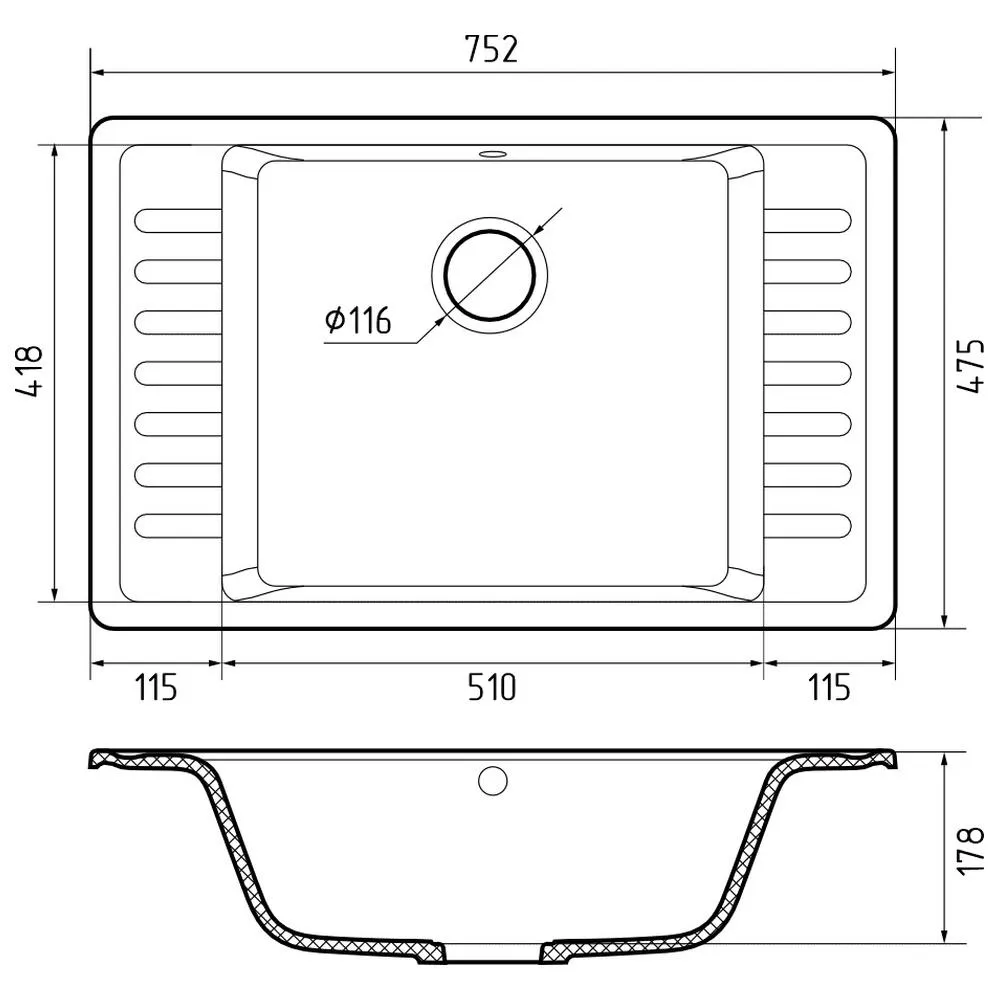 Кухонная мойка GranFest QUARZ 71, песочный
