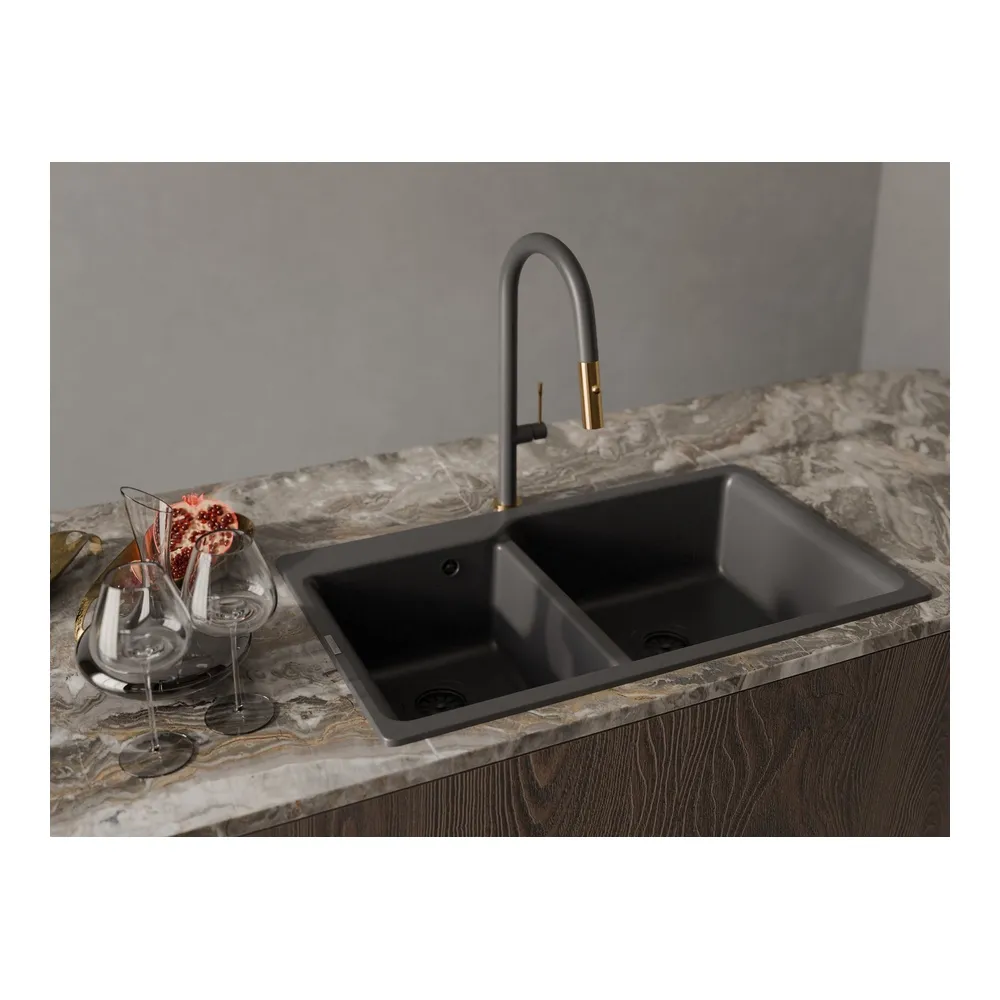 Смеситель для кухни с выдвижным изливом Rivelato Asti 3972500, антрацит/золото