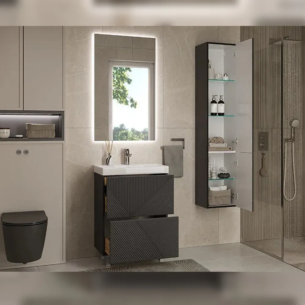 Тумба с раковиной напольная Velvex Edge tn.EDG.9696.60.2Y графит, 60 см