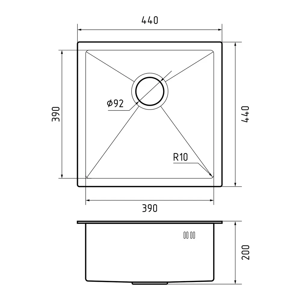 Кухонная мойка Rivelato Rinox 4444 UN, нержавеющая сталь