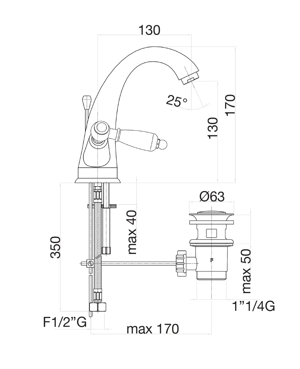 Смеситель для раковины Fiore COLONIALE 02OO0623, золото
