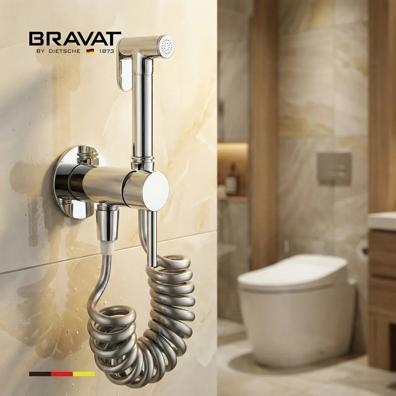 Гигиенический душ со смесителем с пружинным шлангом BRAVAT (D9190CP-SW)