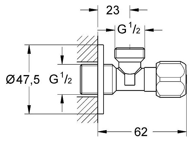 Вентиль GROHE Grohe запорный угловой, хром (арт. 2201600M)