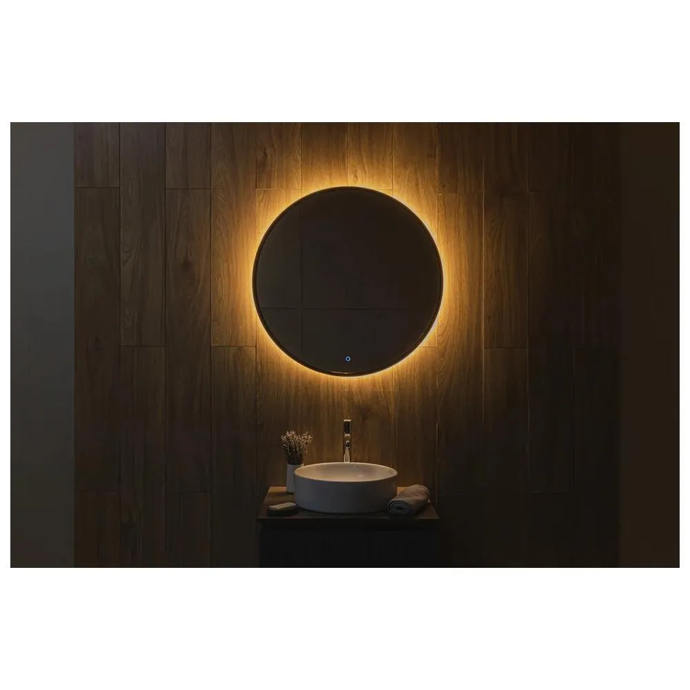 Зеркало Dreja SHINE 80х80 см, метал. рама, графит, беск. сенсор,  LED-подсветка, диммер