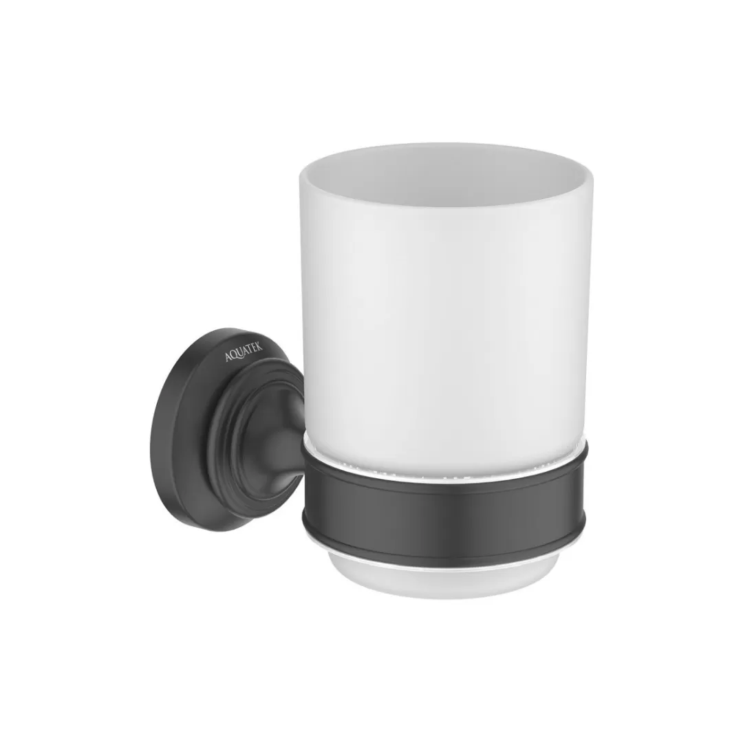 Стакан с держателем AQUATEK КЛАССИК, матовый черный AQ4504MB
