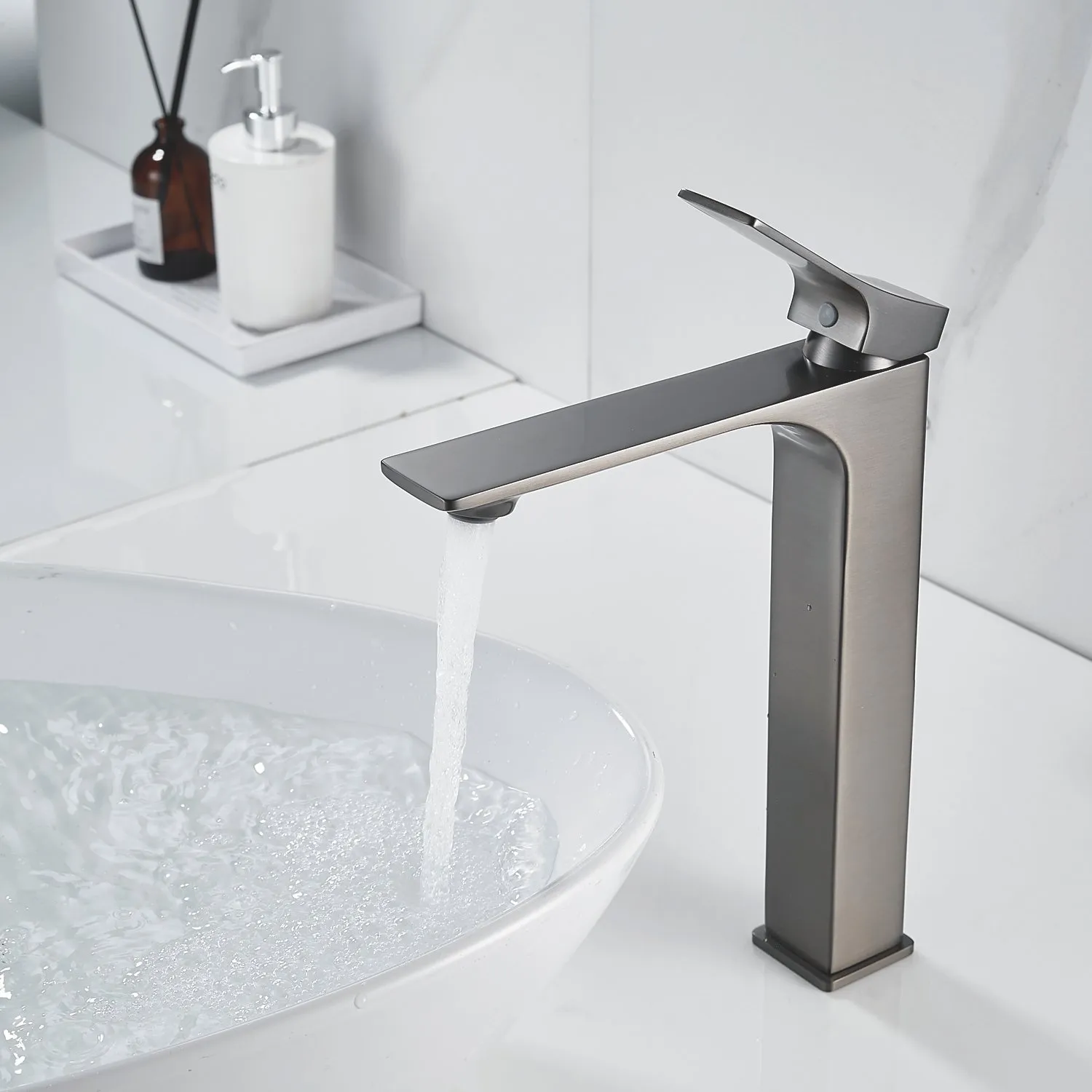 Смеситель для раковины высокий Shevanik S6111T, оружейная сталь