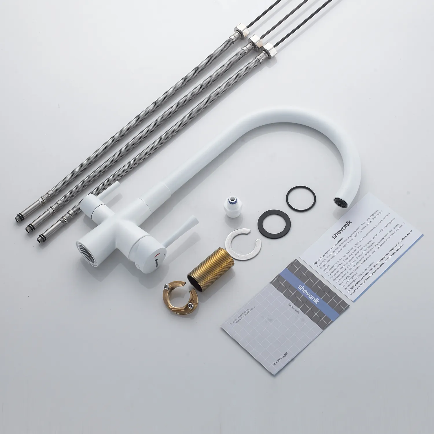 Смеситель для кухни с подключением фильтра Shevanik S428C, белый