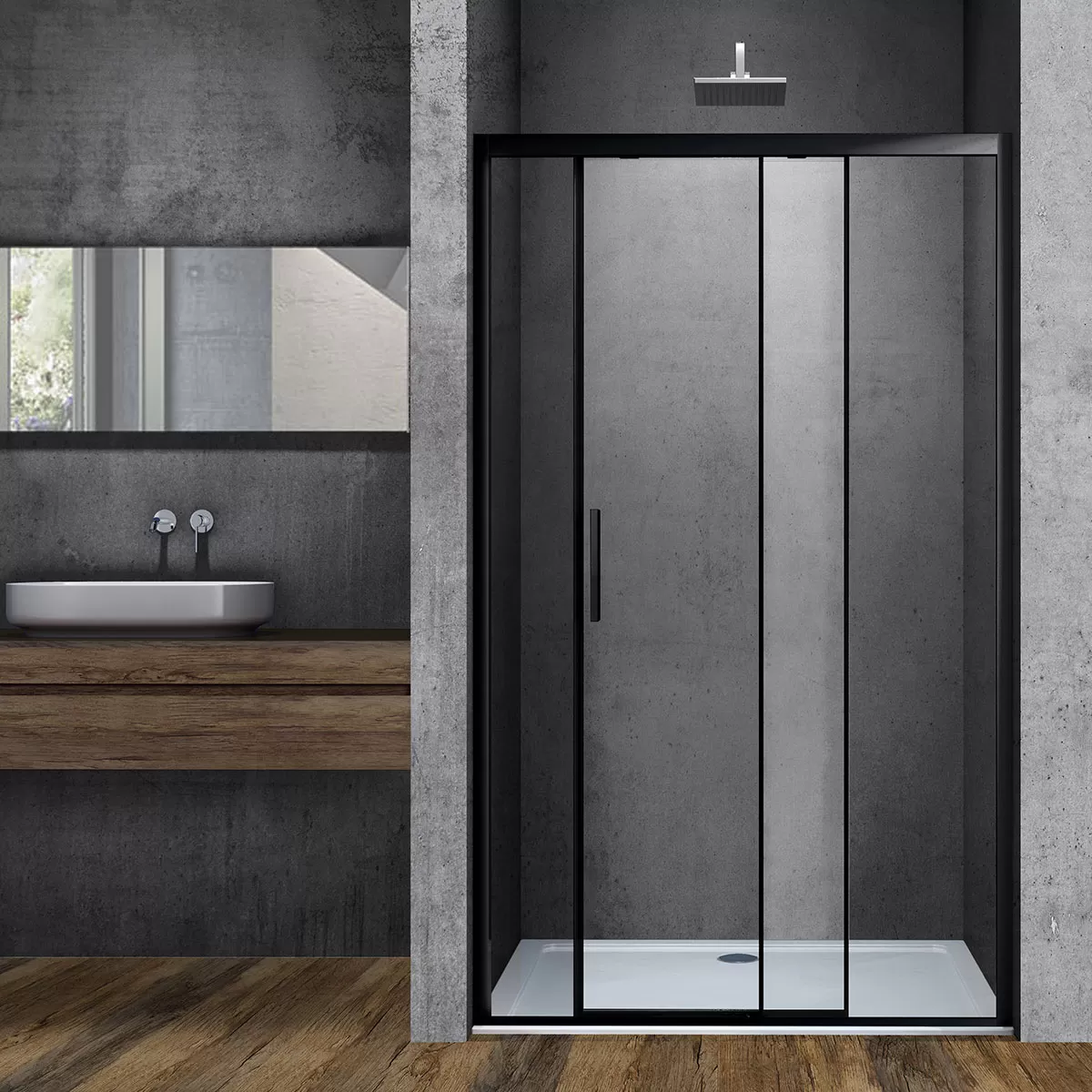 Душевая дверь Vincea Soft (VDS-3SO110CLB) 1100х1950 мм, черный, стекло прозрачное