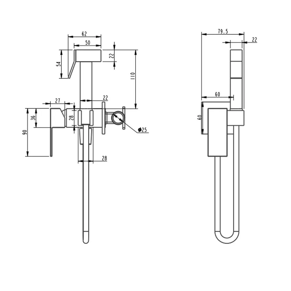 Гигиенический душ со смесителем встраиваемый Grocenberg GB002BL, черный
