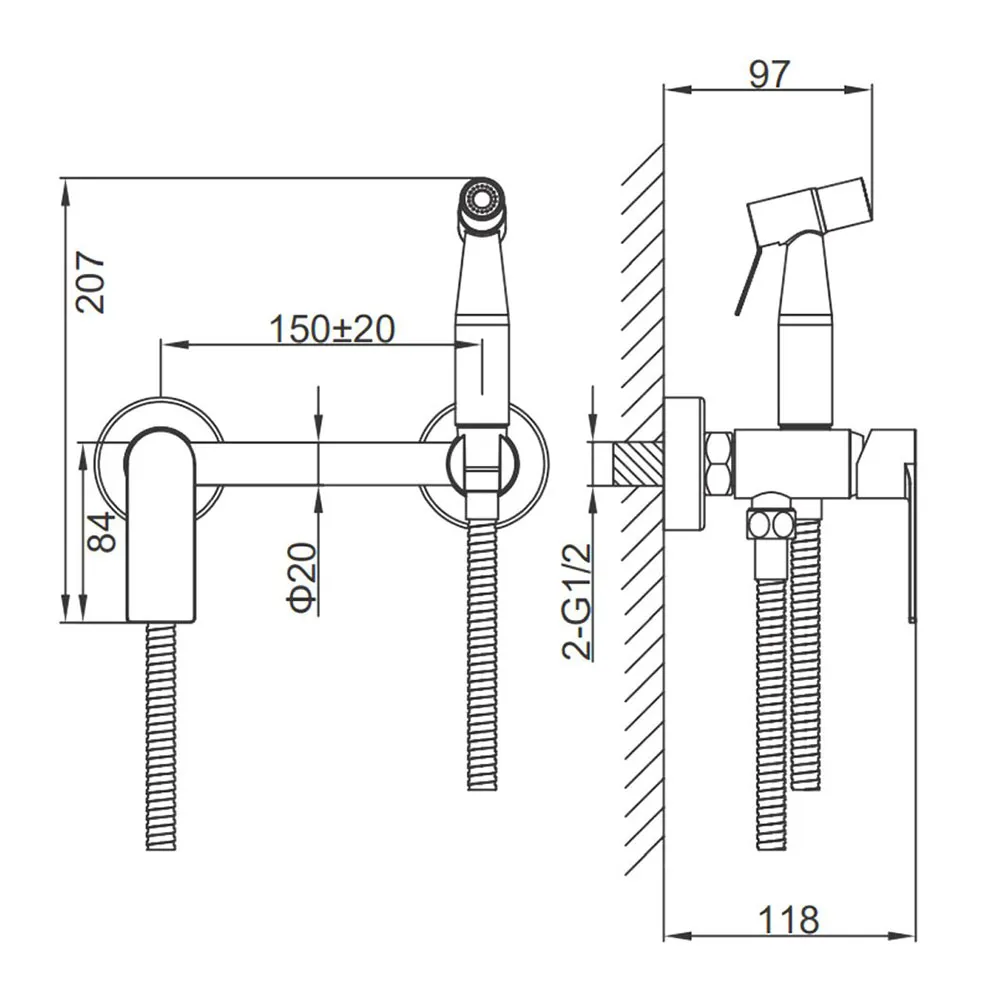Гигиенический душ со смесителем FRAP F20806-6, черный