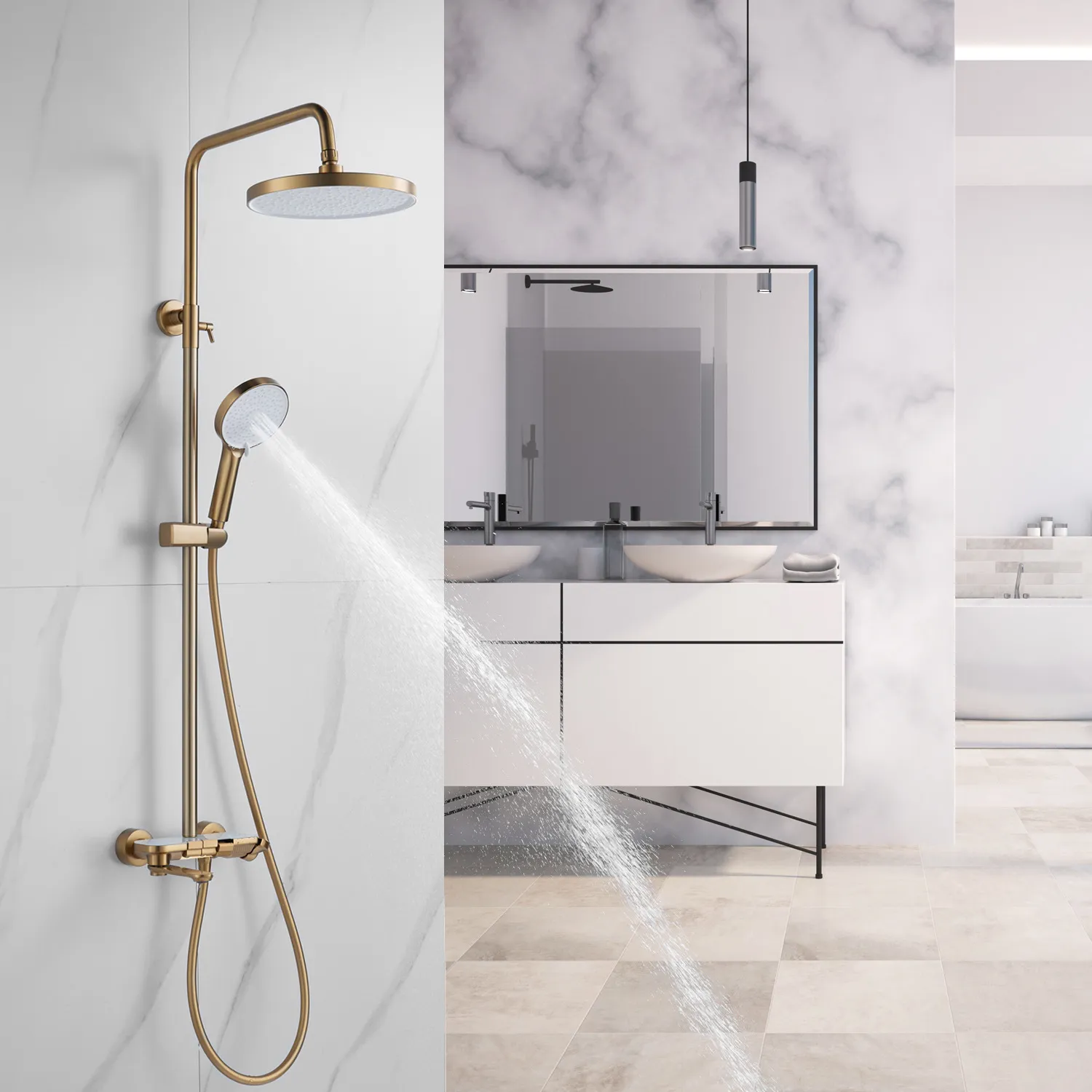 Душевая система Shevanik S4726G, золотой сатин