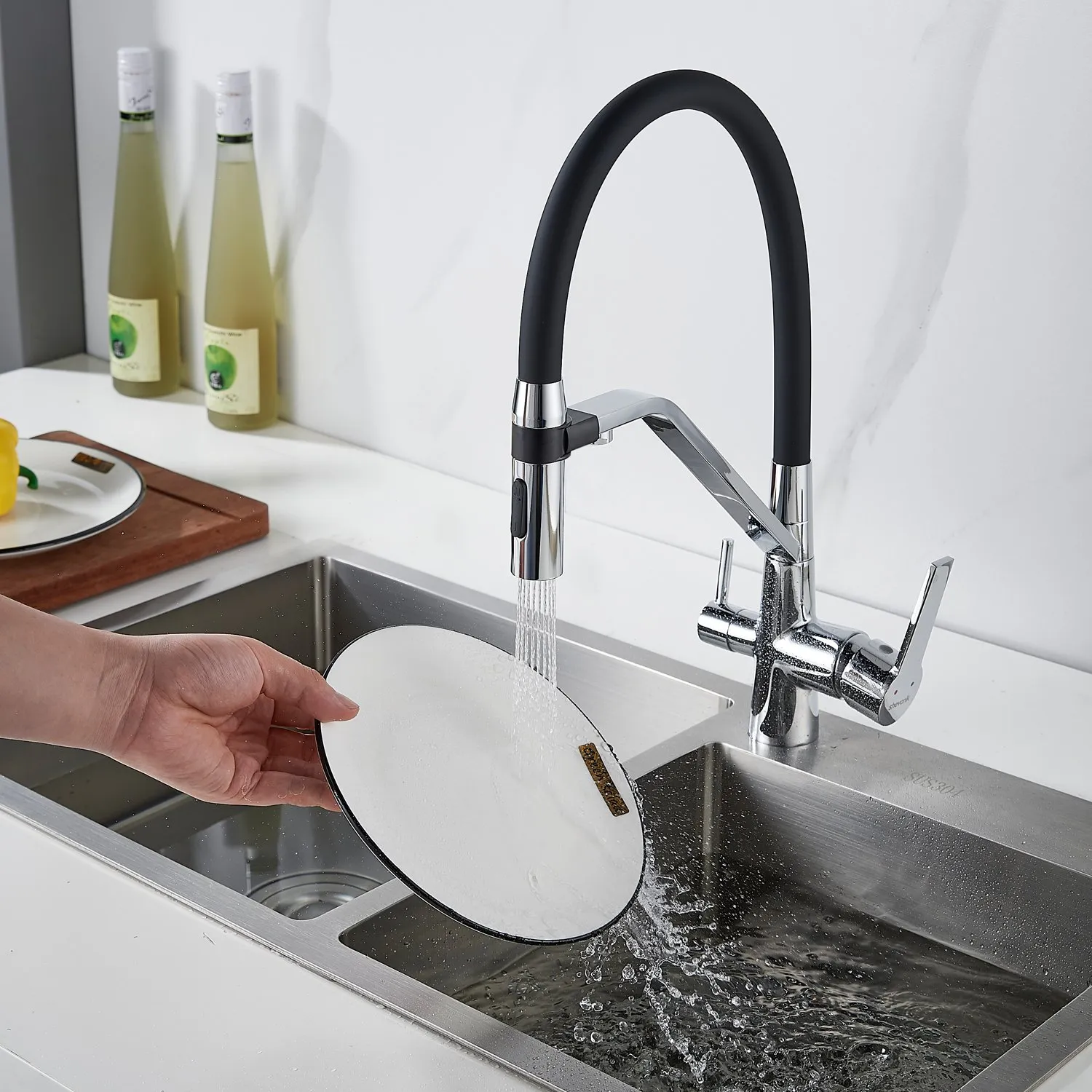 Смеситель для кухни с гибким изливом и подключением фильтра Shevanik S278, хром