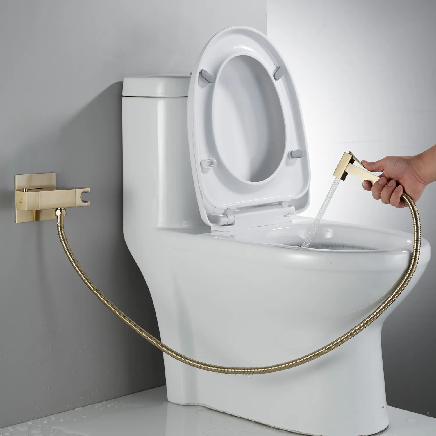 Гигиенический душ с термостатом Rose R965G, золотой сатин