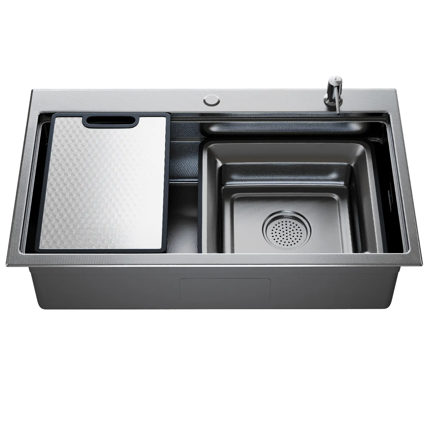 Мойка настол.монтаж MIXLINE ПРО 78х48 (1,0) вып 3 1/2" с ФАСКОЙ 21,5см с сиф.(ч граф дек)+доз+кол+р/д (558473)