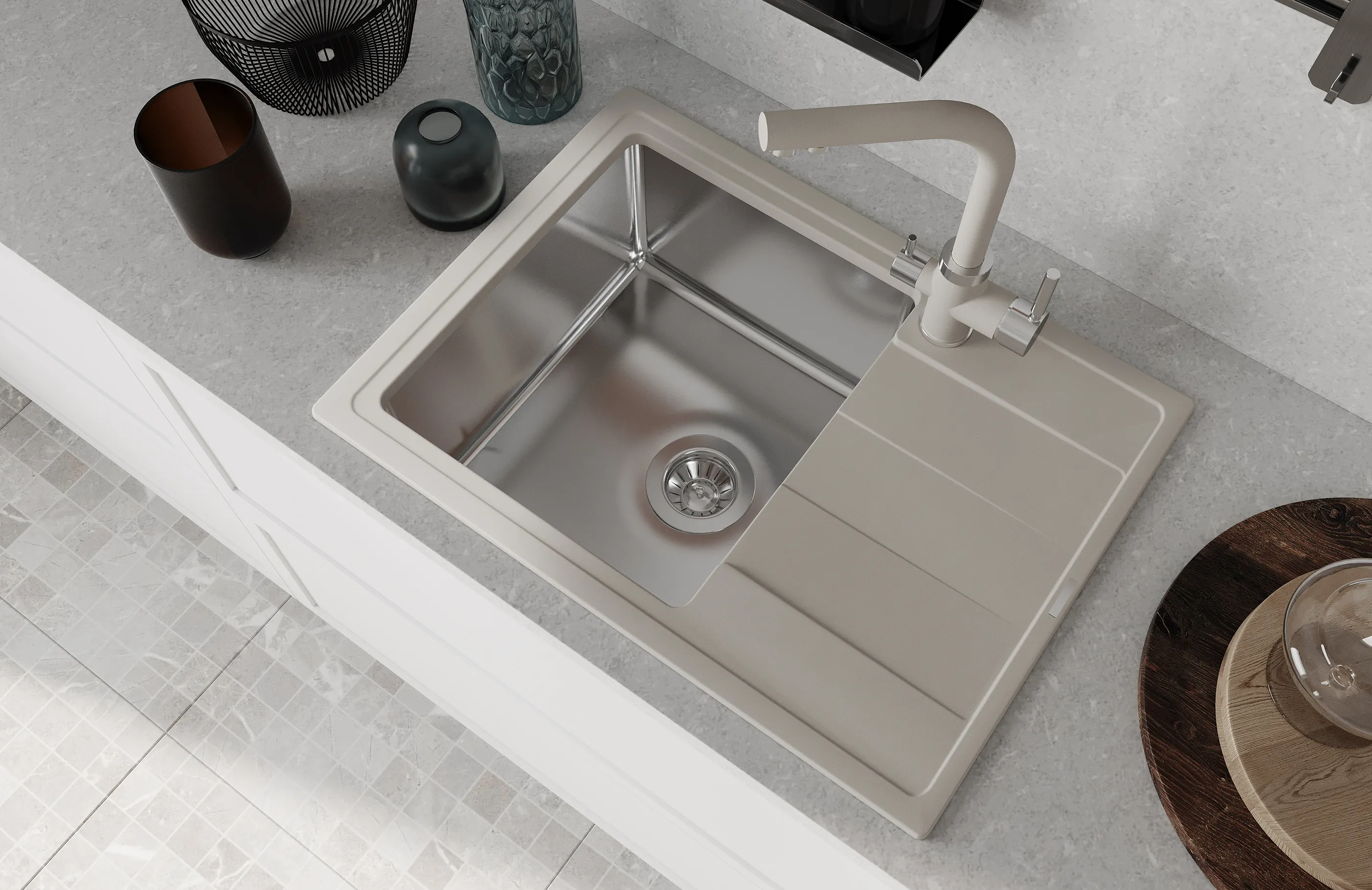 Кухонная мойка Florentina КОМБИ 21.390.B0650.305, грей