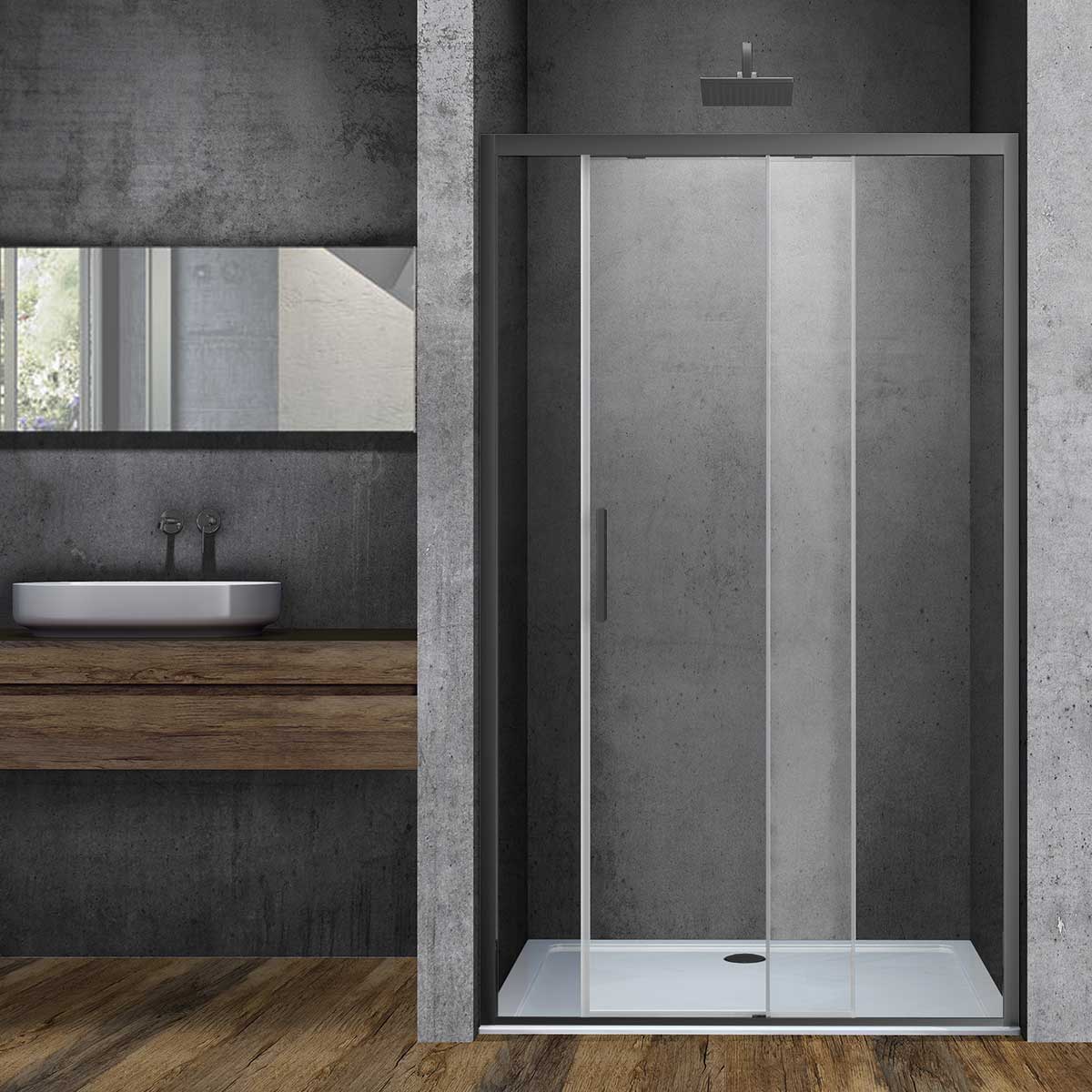 Душевая дверь Vincea Soft (VDS-3SO140CLGM) 1400х1950 мм, вороненая сталь, стекло прозрачное