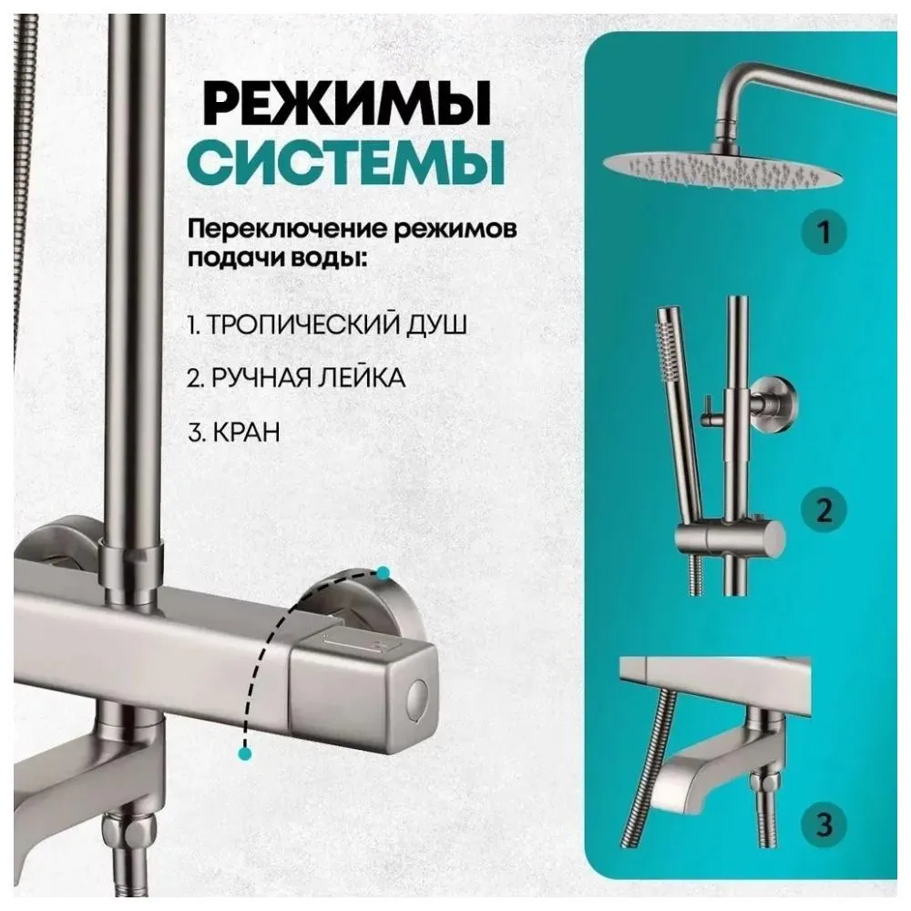 Душевая система с термостатом Grocenberg GB7005NK, никель