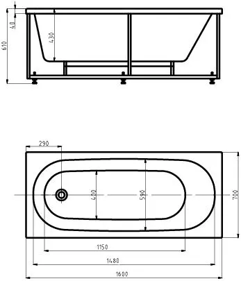 Акриловая ванна Aquatek Оберон 1600x700 с фронтальным экраном, слив слева (OBR160-0000026)