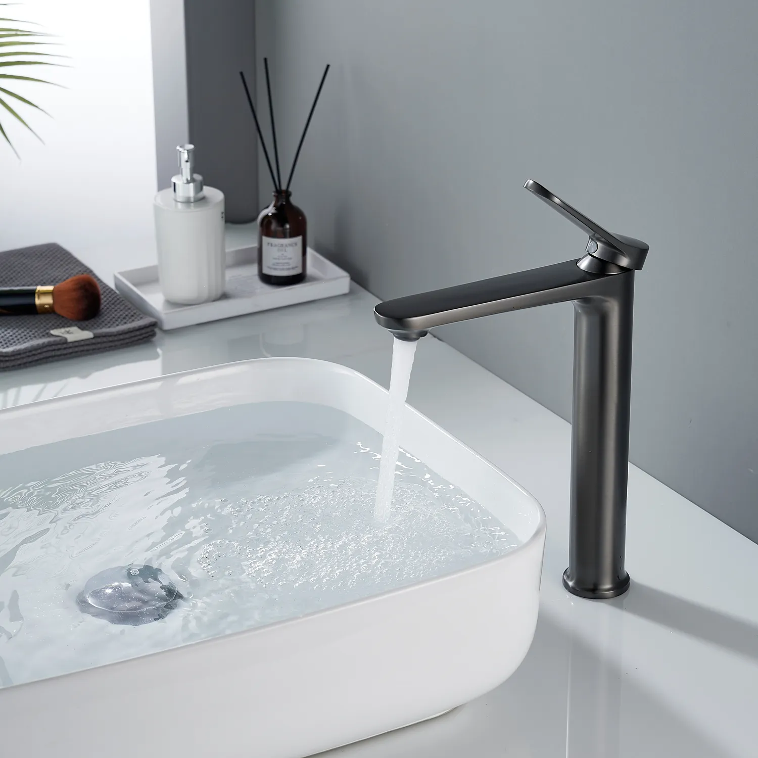 Смеситель для раковины высокий Shevanik S4311T, оружейная сталь