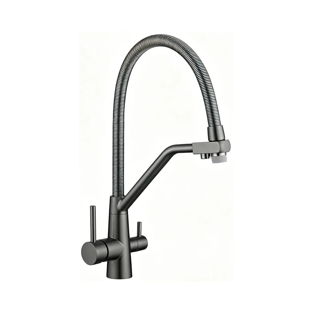 Смеситель для кухни с подключением фильтра воды Fmark FS0762Q-V2, графит/серый