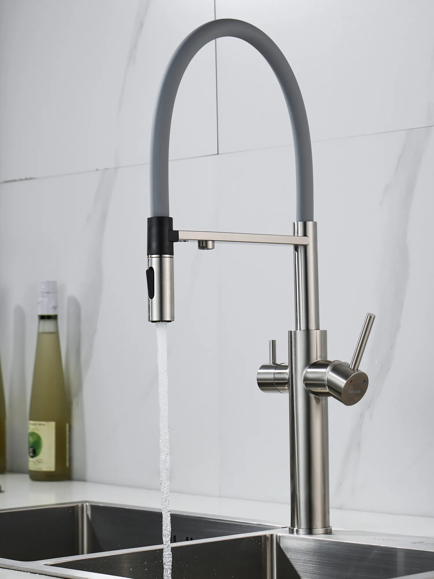 Смеситель для кухни с гибким изливом и подключением фильтра Shevanik S478L, сатин