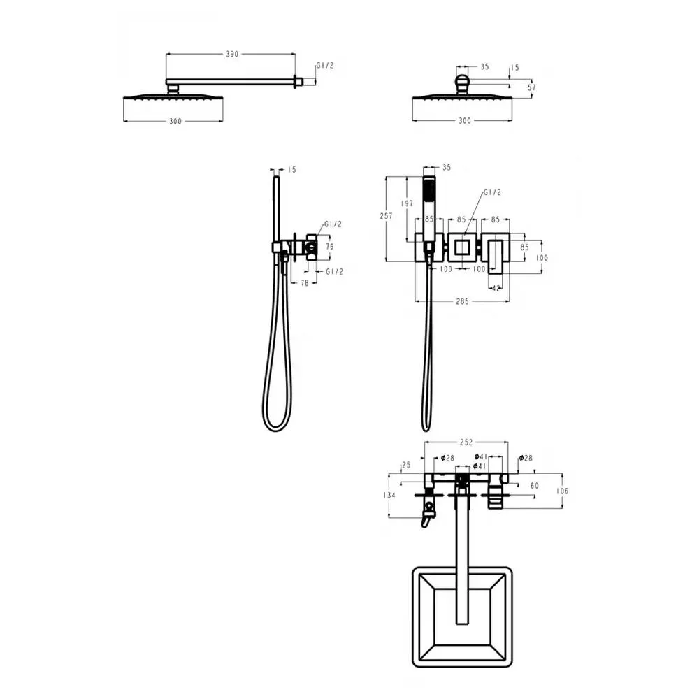 Душевая система встраиваемая (без излива) Grocenberg GB5080CR, хром