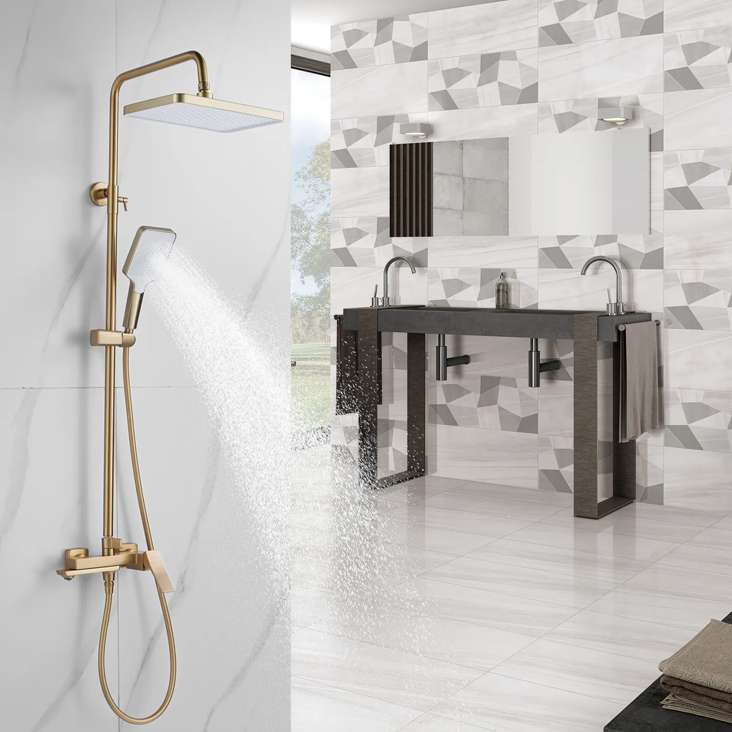 Душевая система Shevanik S4436G, золотой сатин