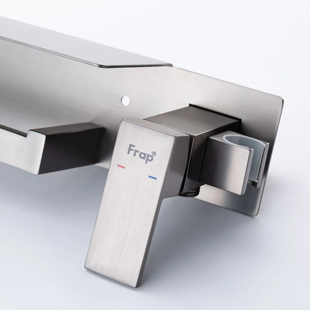 Гигиенический душ со смесителем и полочкой FRAP F2076-9, оружейная сталь