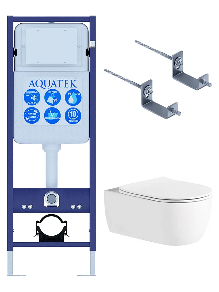 Set AQUATEK ЕВРОПА New-017 3в1 (рама AQUATEK INS-0000017+крепление KKI-0000002 + унитаз AQ1106L-00+тонкое сиденье с механиз)