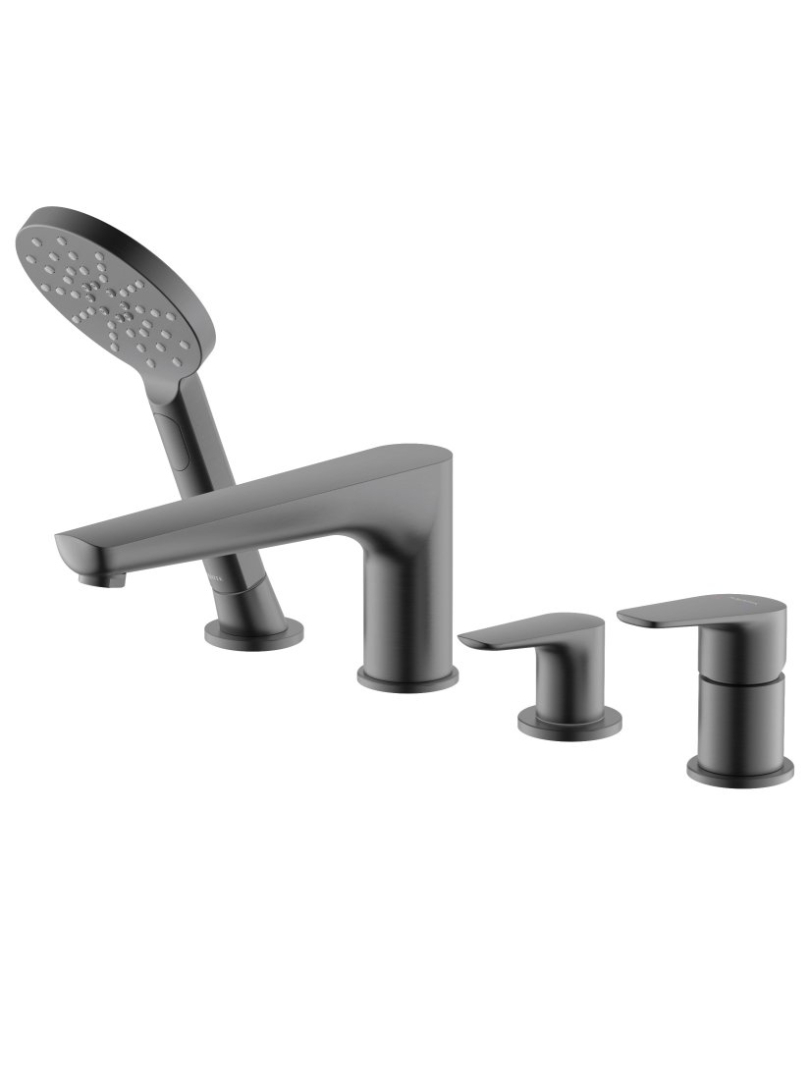 AQ1148BGM БЕТТА смеситель на борт ванны на 4 отв., шлиф. черный хром