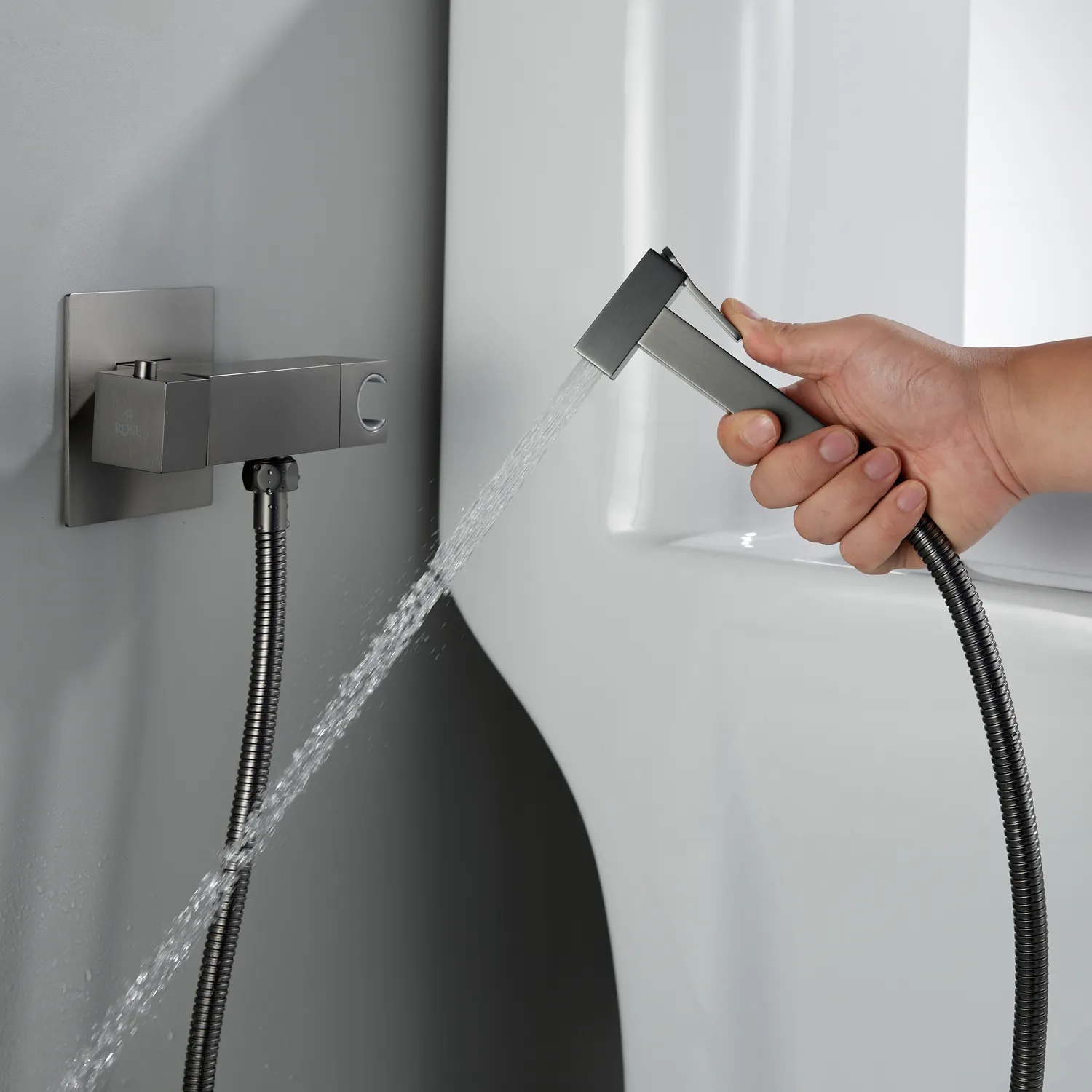 Гигиенический душ с термостатом Rose R965T, оружейная сталь