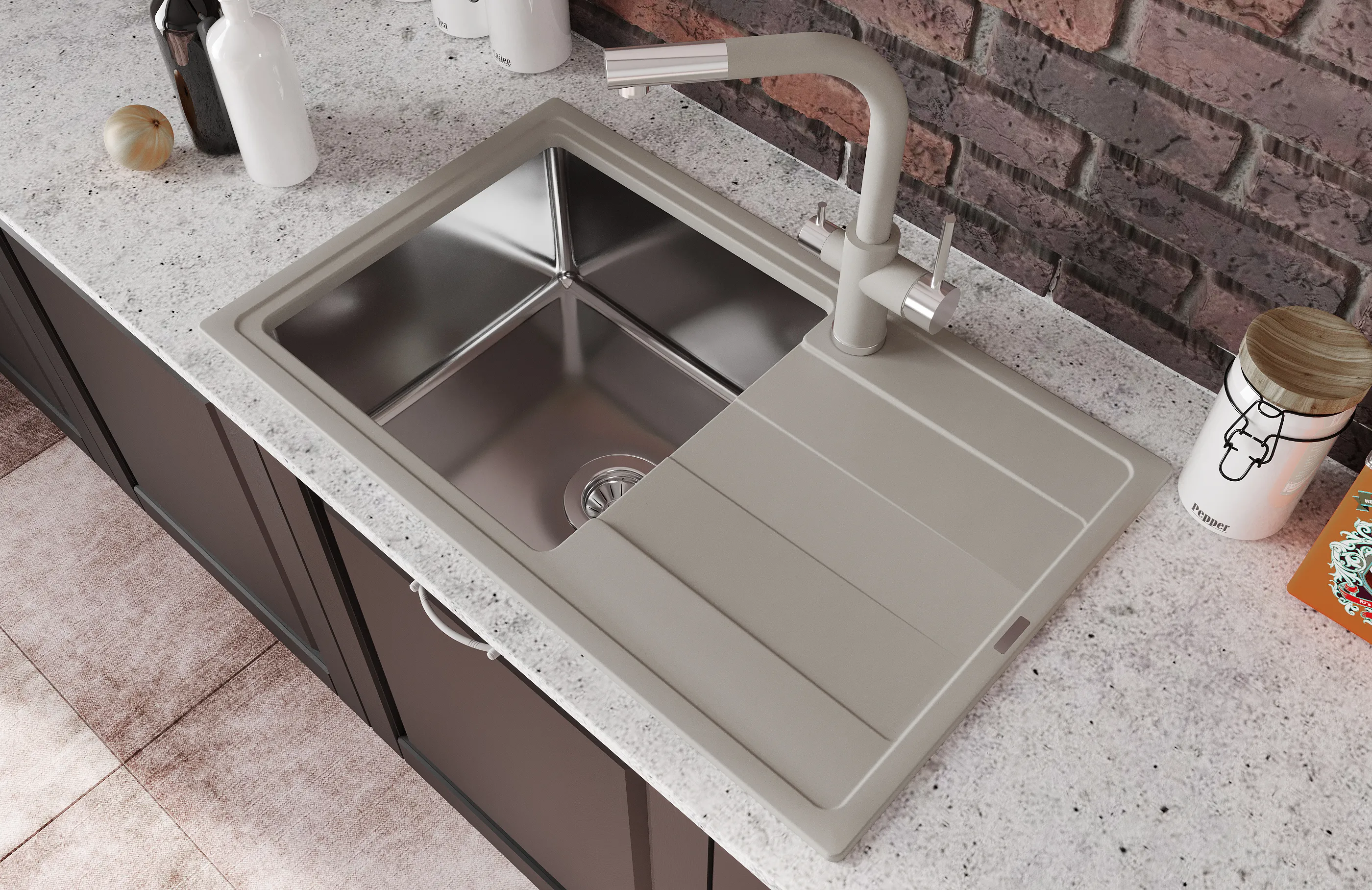 Кухонная мойка Florentina КОМБИ 21.395.D0780.305, грей