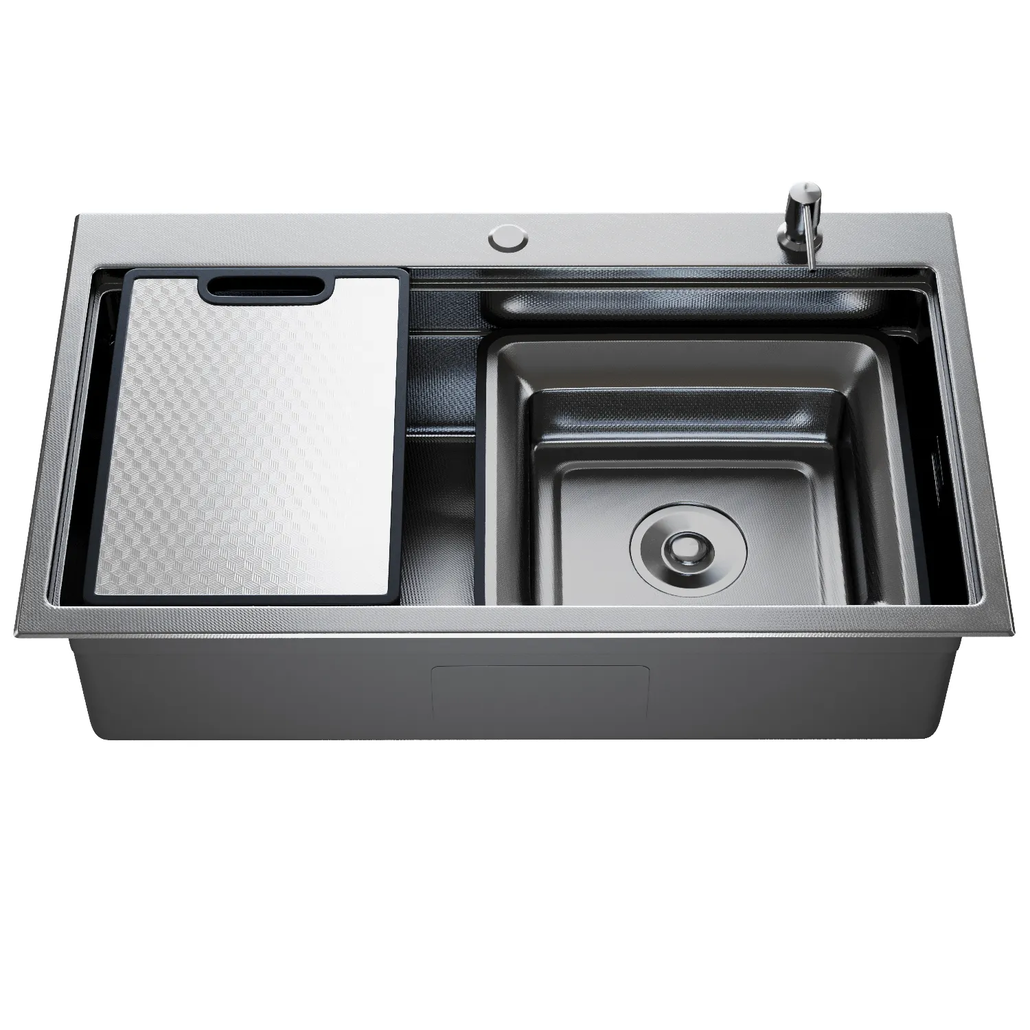 Мойка настол.монтаж MIXLINE ПРО 78х48 (1,0) вып 3 1/2" с ФАСКОЙ 21,5см с сиф.(ч граф дек)+доз+кол+р/д (558473)