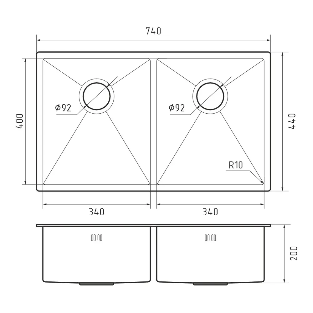 Кухонная мойка Rivelato Rinox 7444 U2, нержавеющая сталь