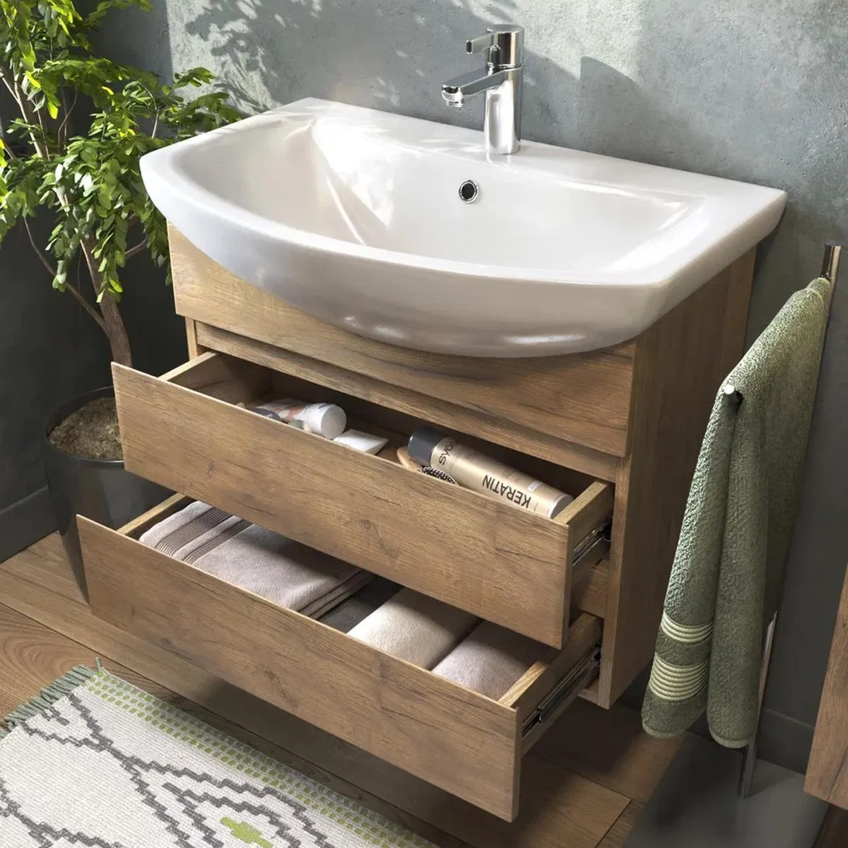 Тумба с раковиной подвесная VIGO Wing tp.WIN.BAL.60.2Y дуб золотой, 60 см