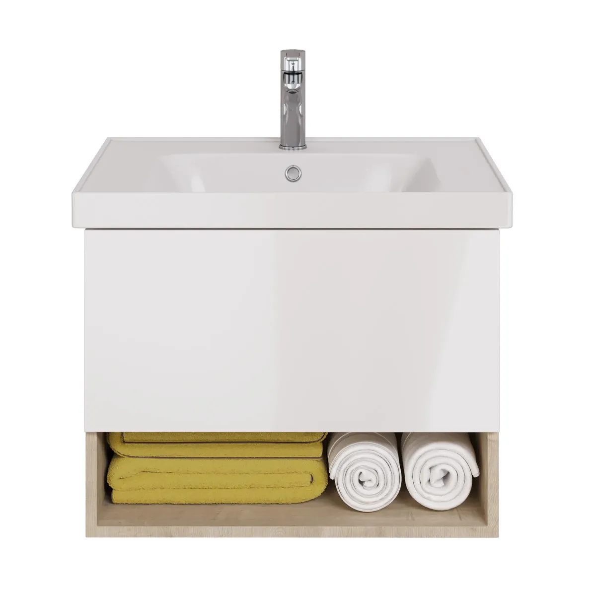 Тумба с раковиной подвесная Dreja Perfecto 70 см, дуб эврика/белый