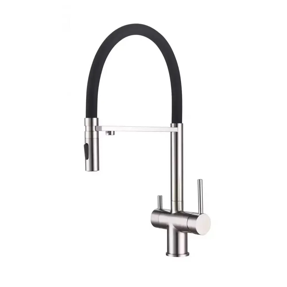 Смеситель для кухни с гибким изливом и подключением фильтра Grocenberg GB4096NK, никель