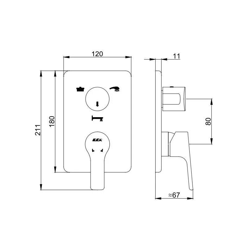Смеситель для душа E.C.A. Luna 102167206EX-KDE(внешняя часть)