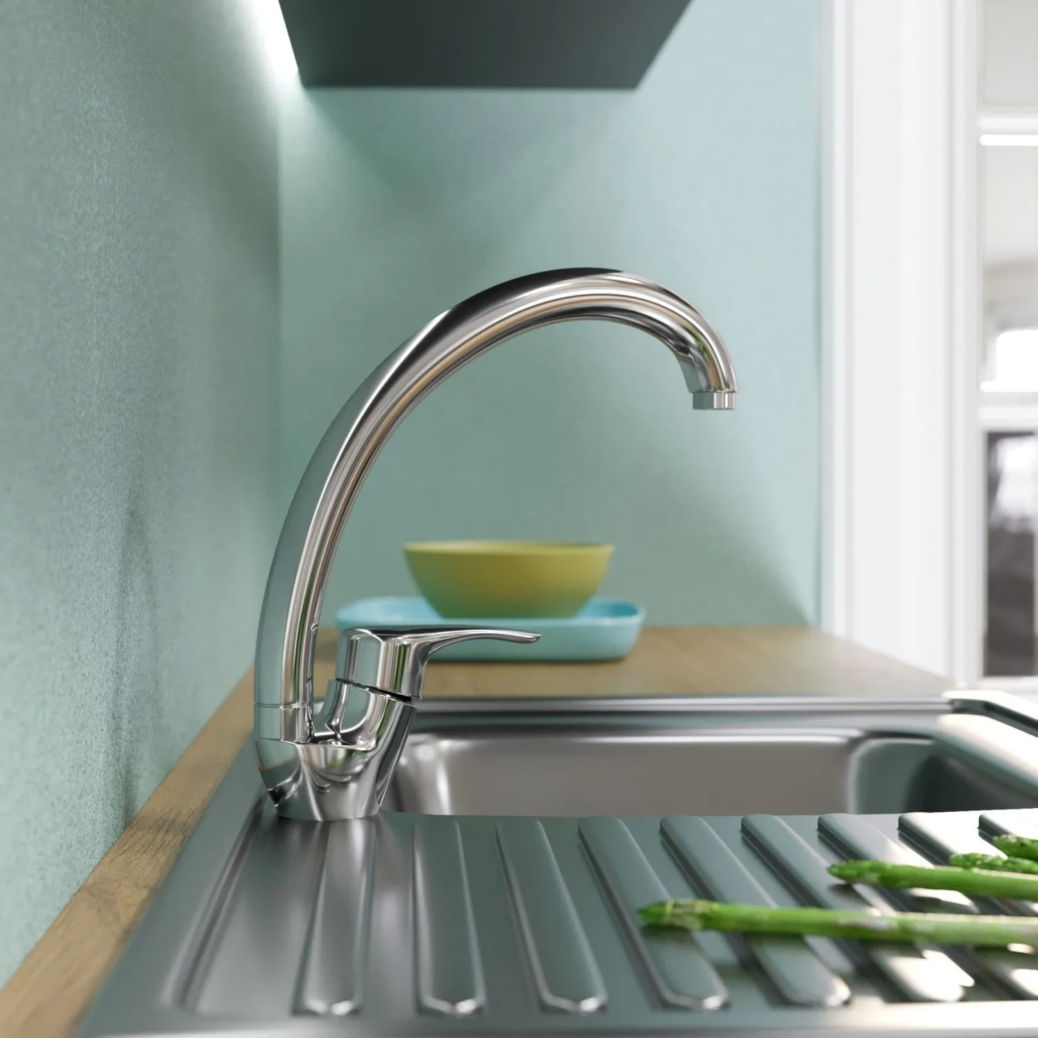 Смеситель для кухни MIXLINE ML03-032 высокий излив боковая ручка (522125)