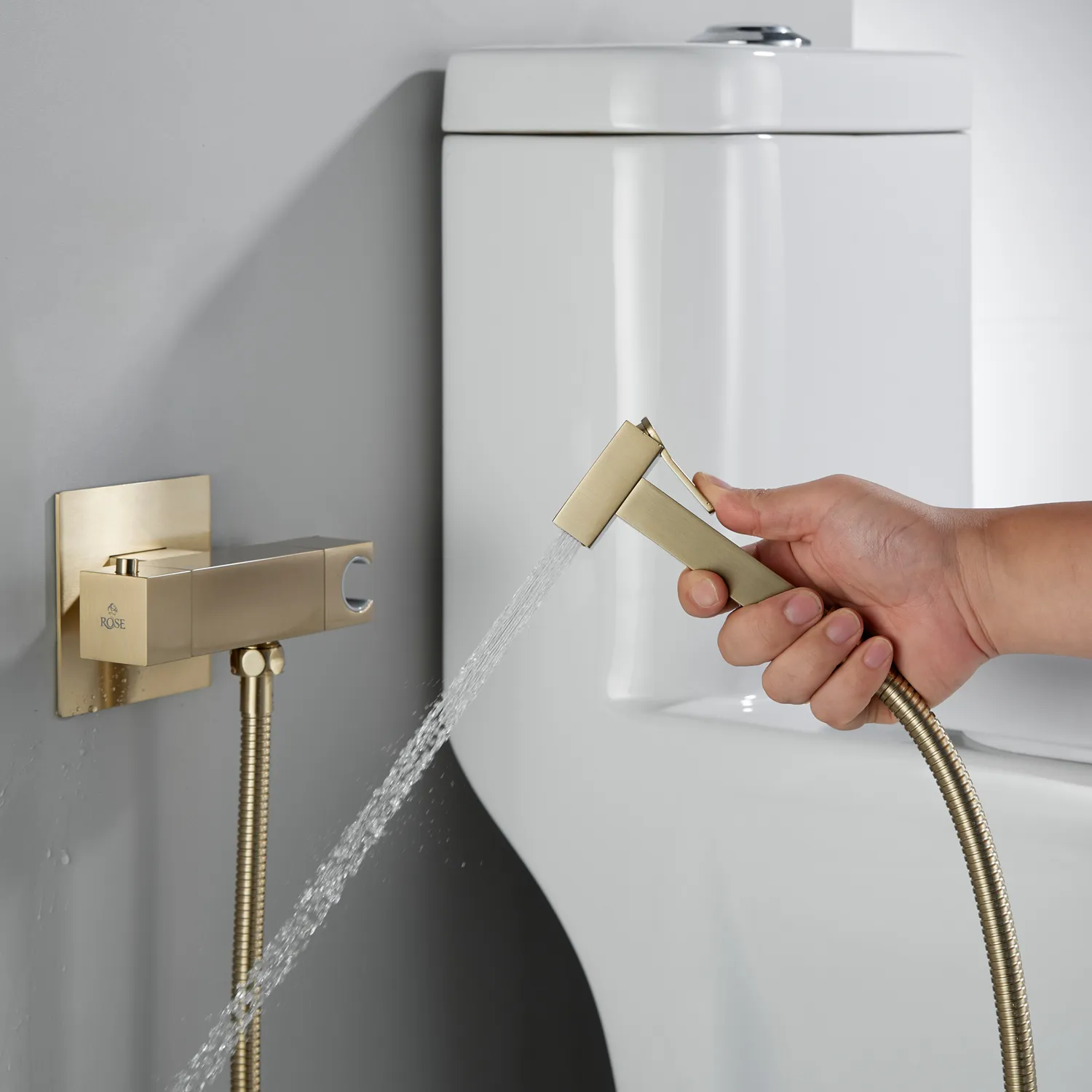 Гигиенический душ с термостатом Rose R965G, золотой сатин