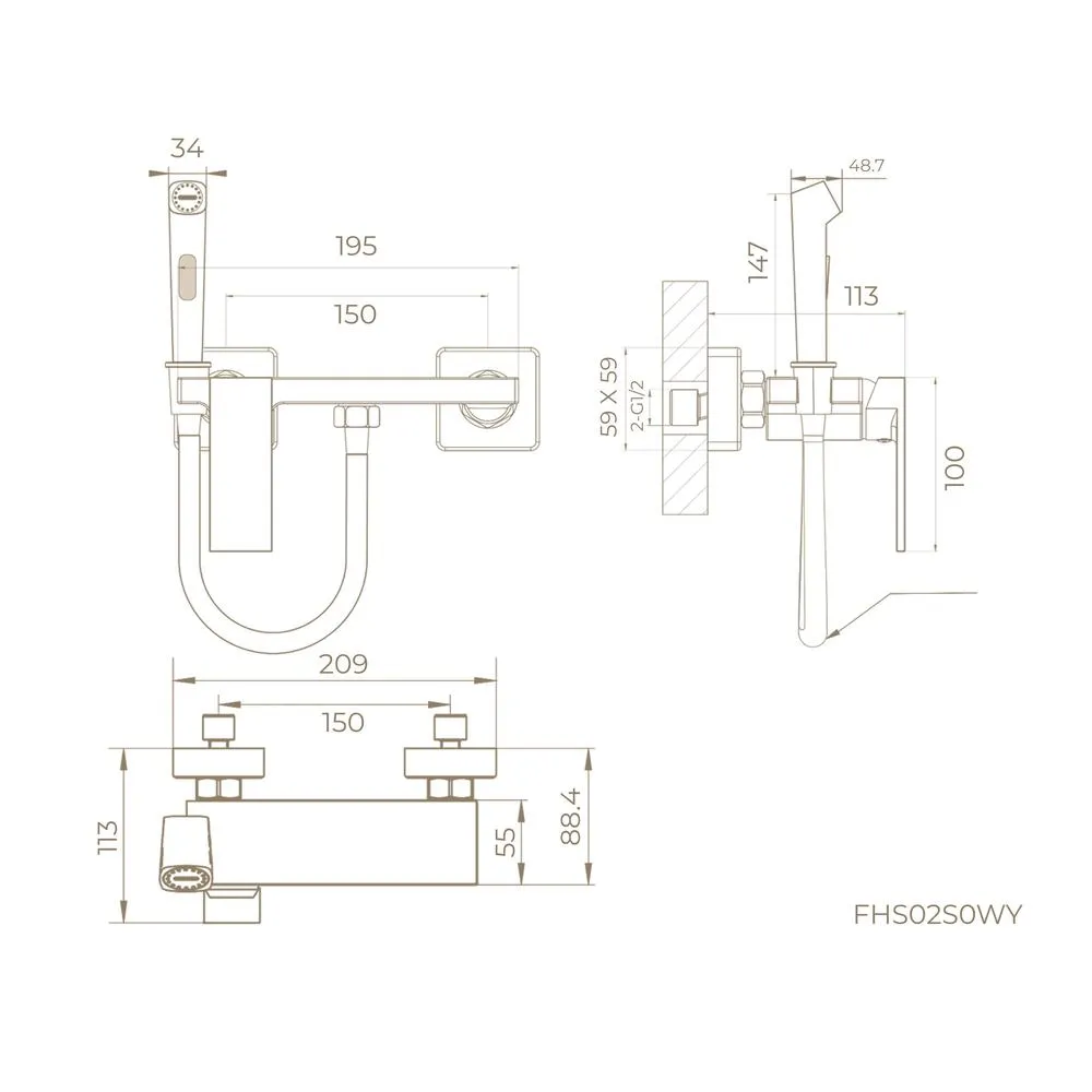 Гигиенический душ со смесителем Knotlor FHS02S0WY, белый