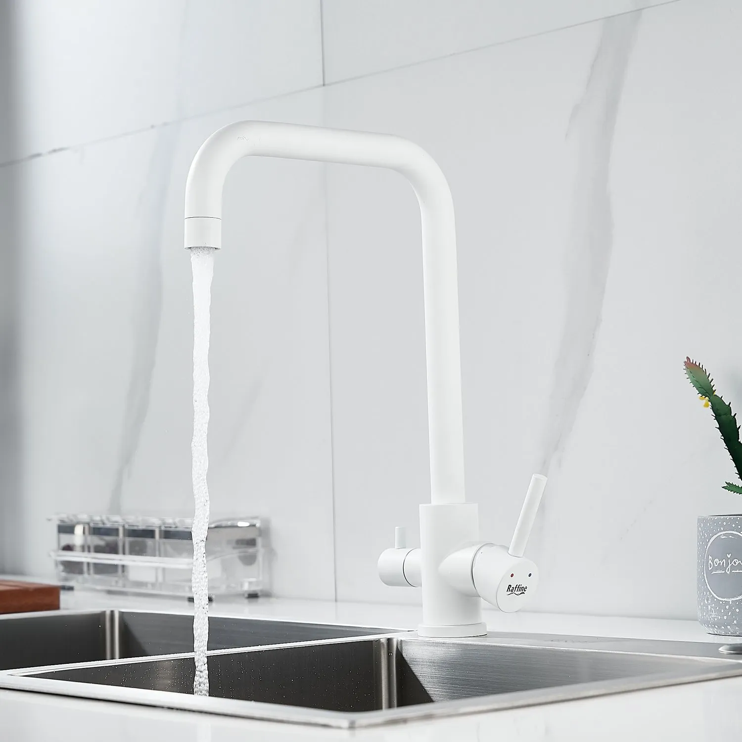Смеситель для кухни с подключением фильтра воды Raffine F118C, белый