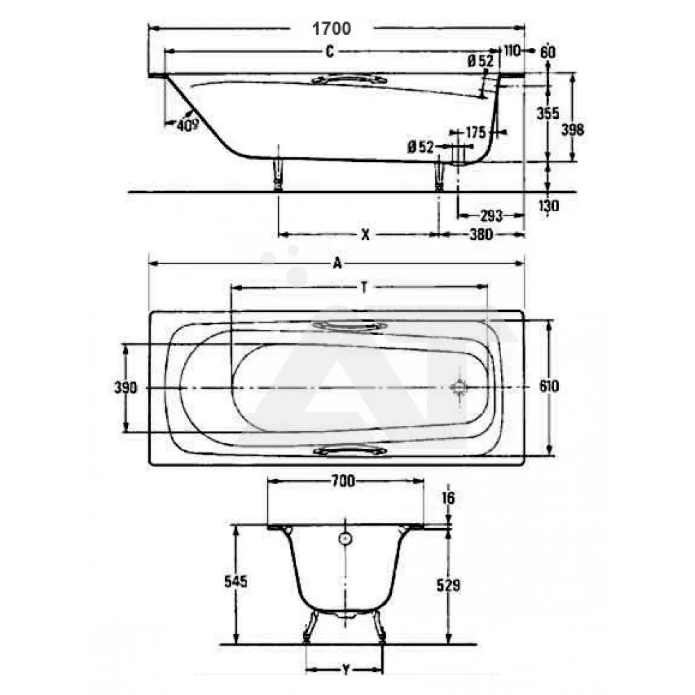 Ванна чугунная Jacob Delafon Melanie (E2925) 170х70 с отверстиями для ручек