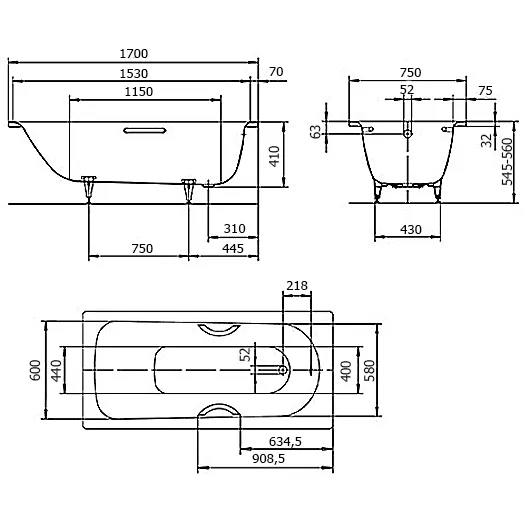 Ванна стальная Kaldewei Saniform Plus 373-1 Easy-Clean 170х75 (112600013001)