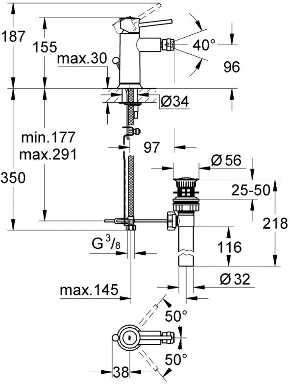 Смеситель для биде GROHE BauClassic стандартный, хром (арт. 32864000)