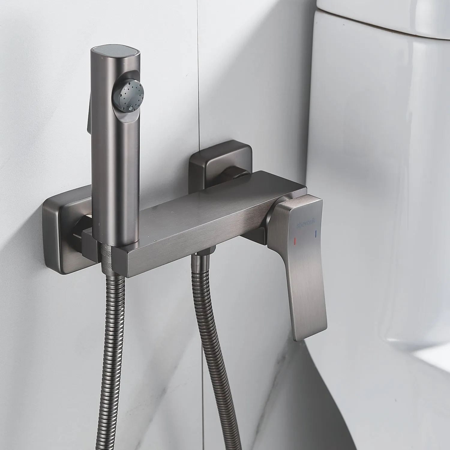 Гигиенический душ со смесителем Shevanik S4005T-1, оружейная сталь