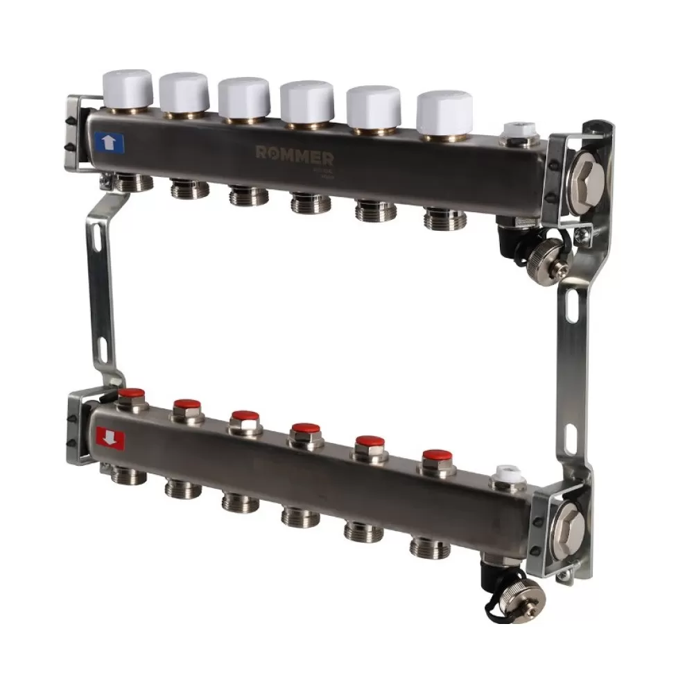 Коллекторы Rommer RMS-3201 с запорными клапанами из нержавеющей стали