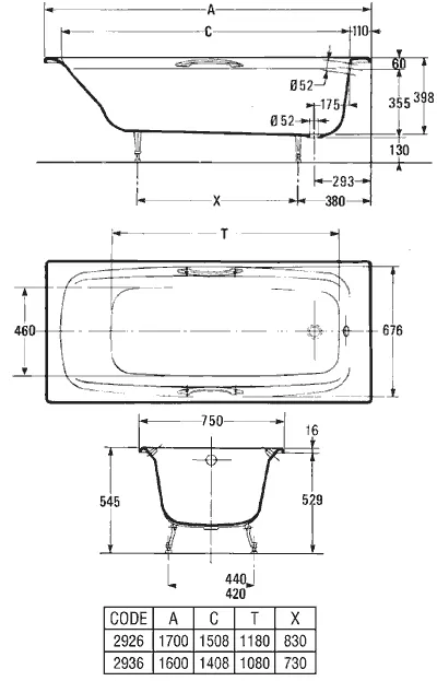 Ванна чугунная Jacob Delafon Diapason (E2926) 170х75