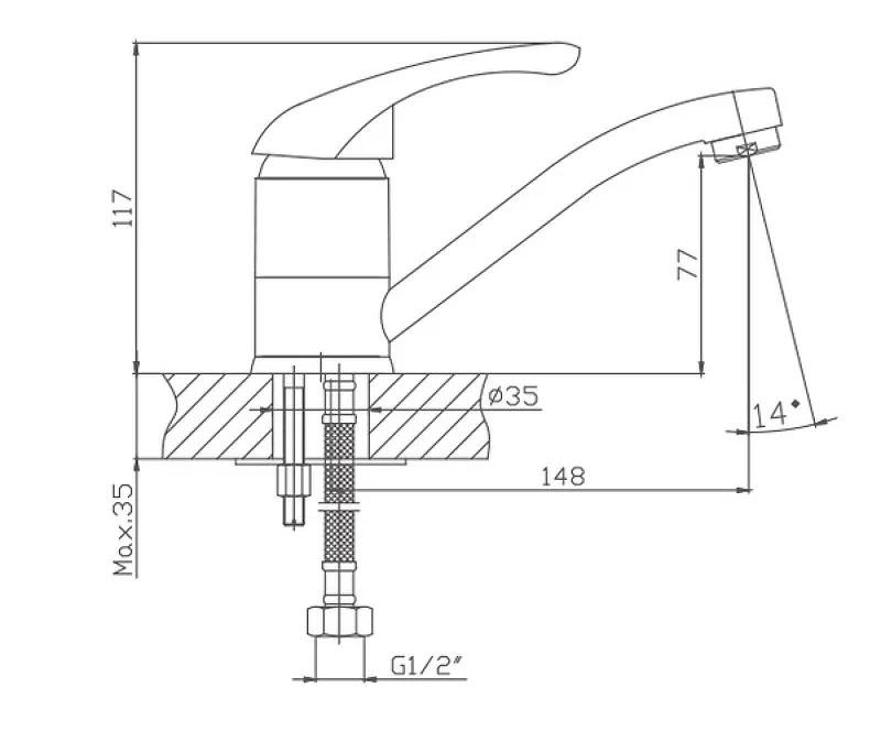 Смеситель для кухни Cron CN4503, хром