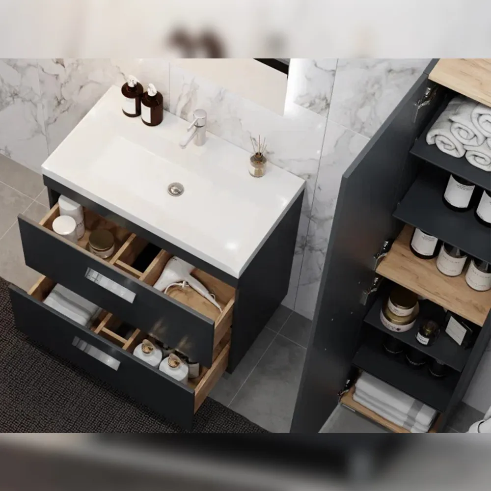 Тумба с раковиной напольная Velvex Orlando tn.ORL.CLA.80.2Y графит, 80 см